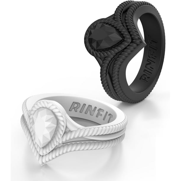 Unique Sets of Stackable Engagement Rings Design Patent Designed U.S Rinfit Silicone Wedding Ring for Women Silicone Rubber Band 